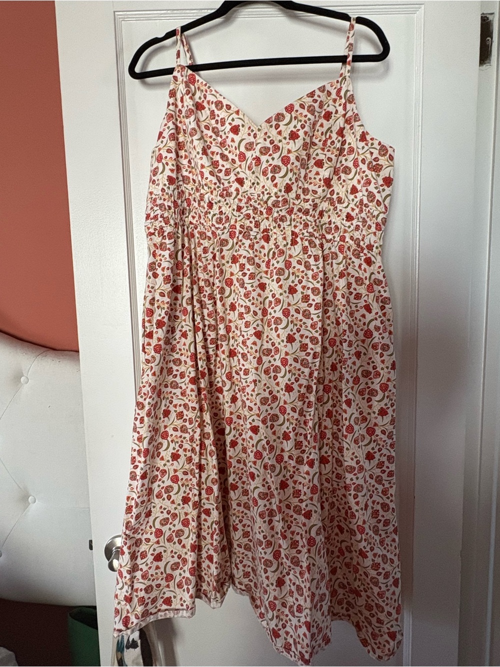 Old Navy Cream Sundress with Red & Green Floral Print